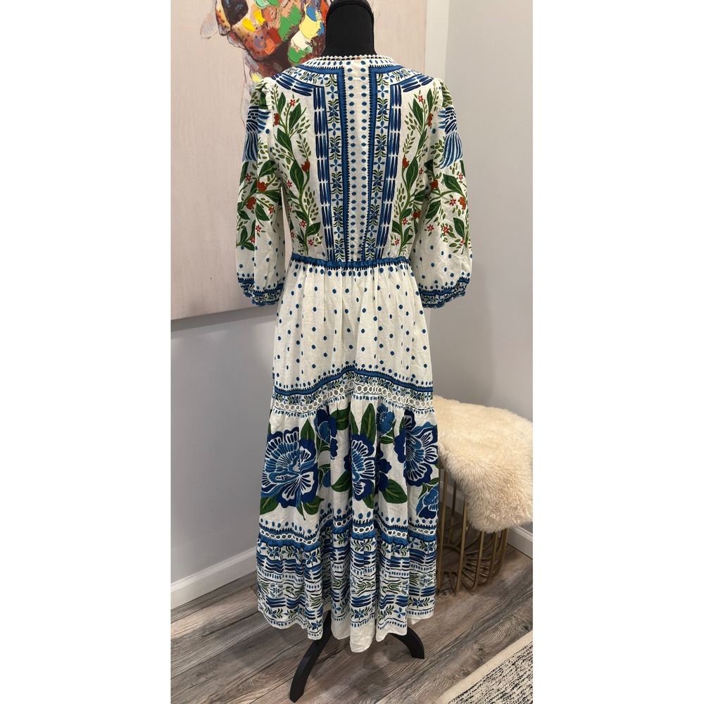 Farm Rio White Toucans And Leaves Linen Maxi Dress Small NWT - Picture 6 of 10